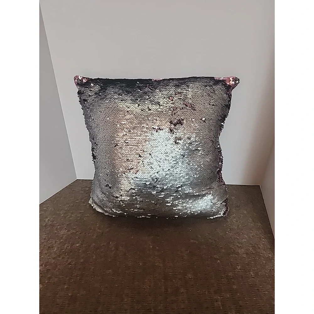 Reversable Sequins Pillow Mainstay 15 X 15 Inch Pink And Silver